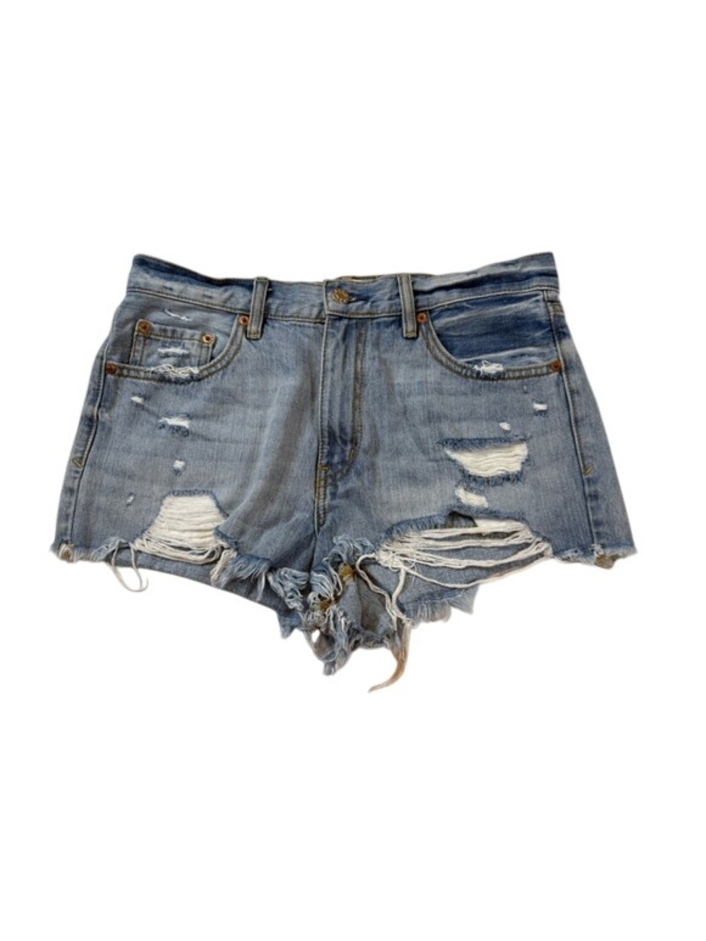 Daze High Rise Distressed Denim Shorts Blue Frayed Hem Size 29 (bin FF)